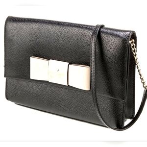 ♤ Kate Spade New York Black Leather Bag with Bow Accent